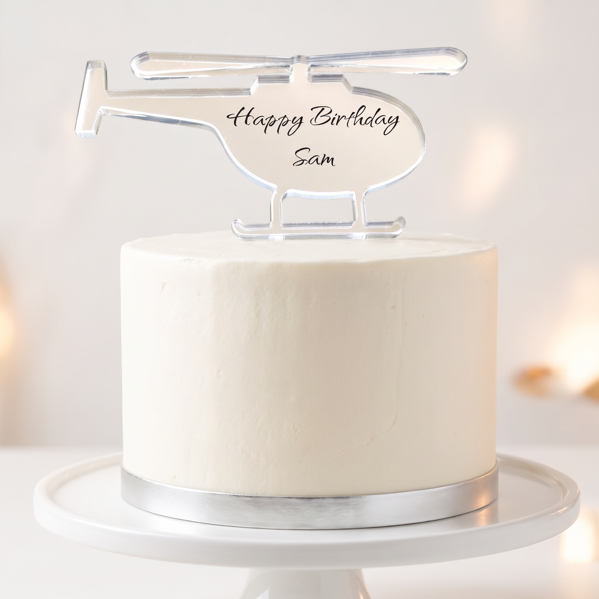 Bespoke Recycled Acrylic Helicopter Cake Topper - Custom Sizes & Colors