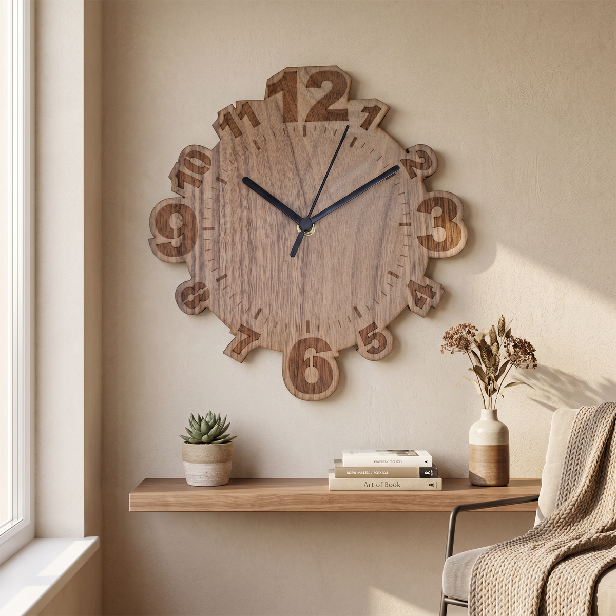 Wooden Numbered Wall Clock for Home and Office Decor