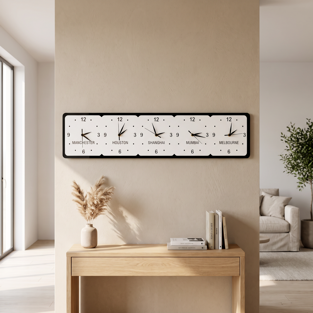 Custom 5-Time Zone Wall Clock Personalized Family Name Decor