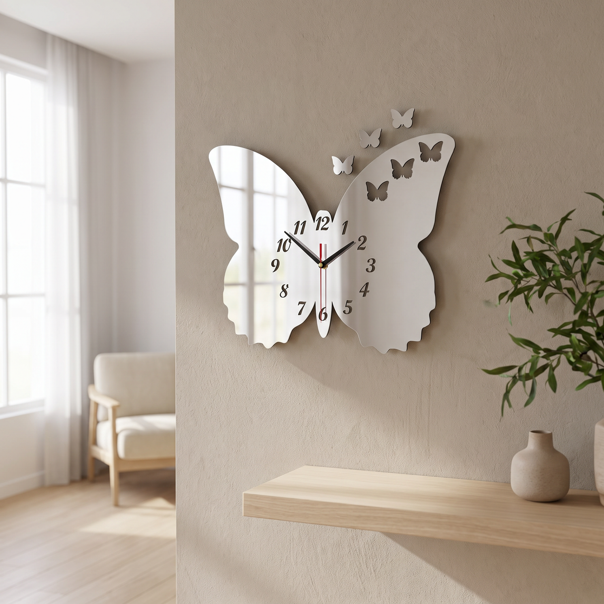 Butterfly Shaped Wall Clock - Decorative Acrylic Home Decor
