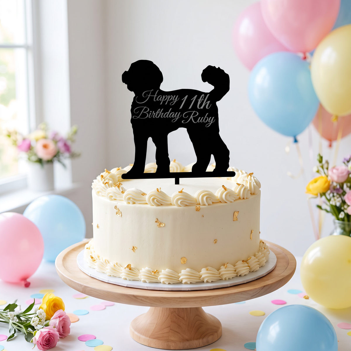 Engraved Cockapoo Cake Topper for Birthdays and Anniversaries