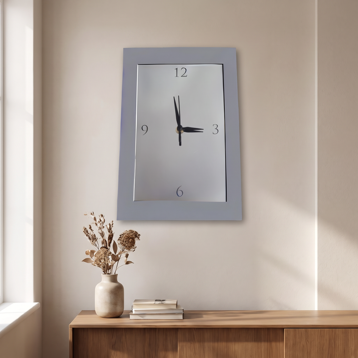 Custom Rectangular Mirrored Wall Clock with Silent Sweep Movement