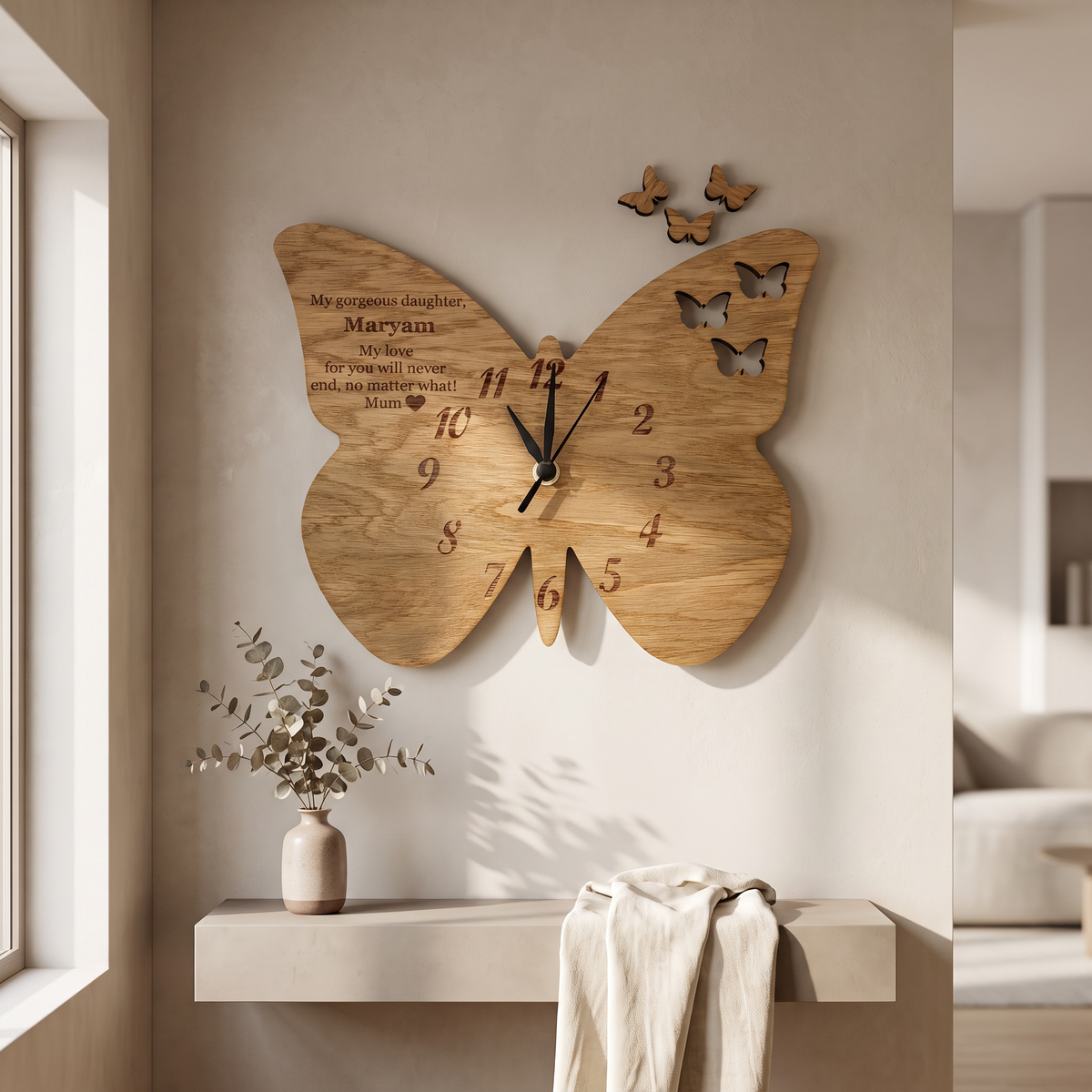 Wooden Butterfly Wall Clock for Home Decor