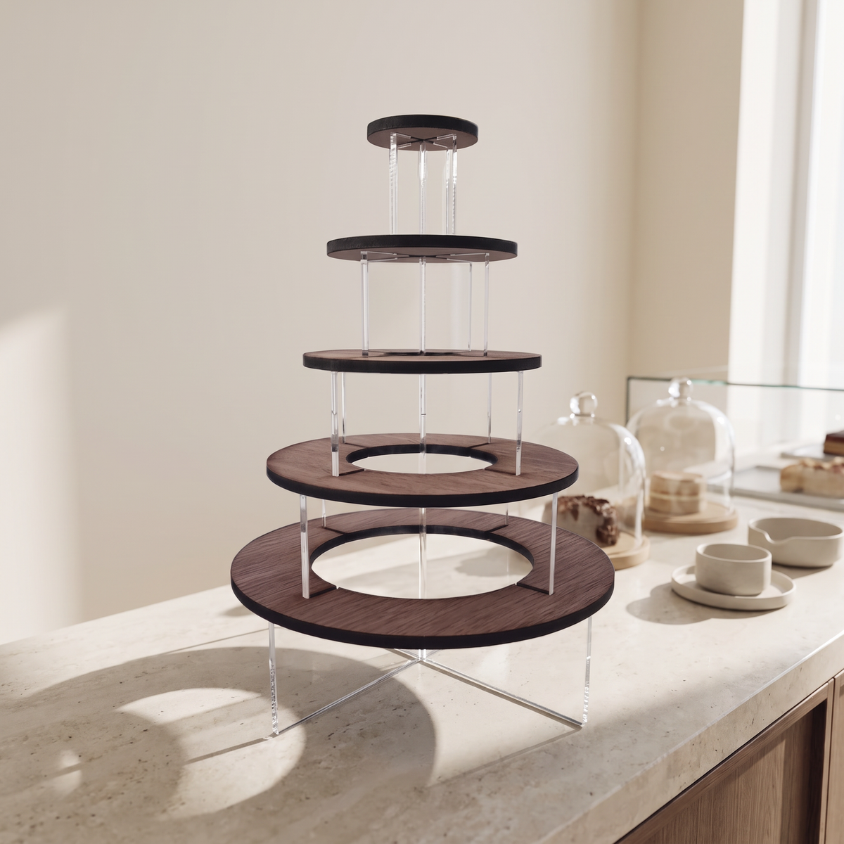 Acrylic and Wood Tiered Cake Stand - 5, 10, 15 Tier Display