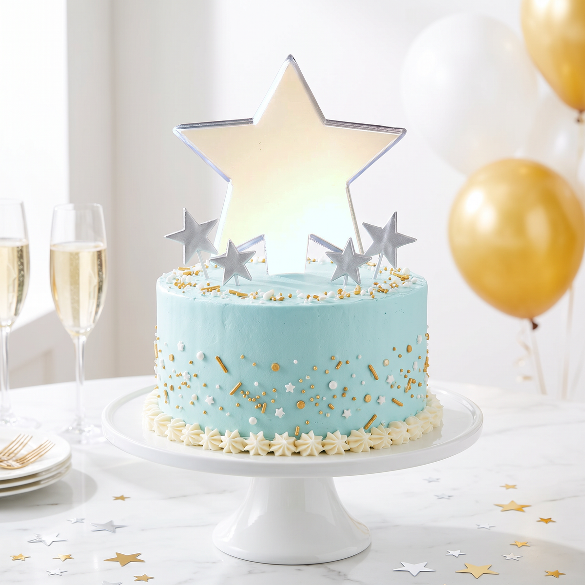 Star Cake Toppers for Birthday Parties, Various Sizes and Colors
