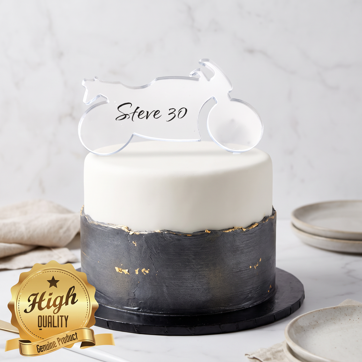 Custom Motorbike Shaped Cake Topper - Personalized Acrylic Emblems