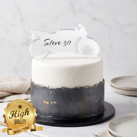 Custom Motorbike Shaped Cake Topper - Personalized Acrylic Emblems