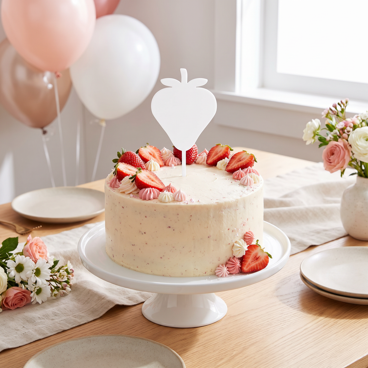 Custom Strawberry Cake Topper, Recycled Acrylic Birthday Decor