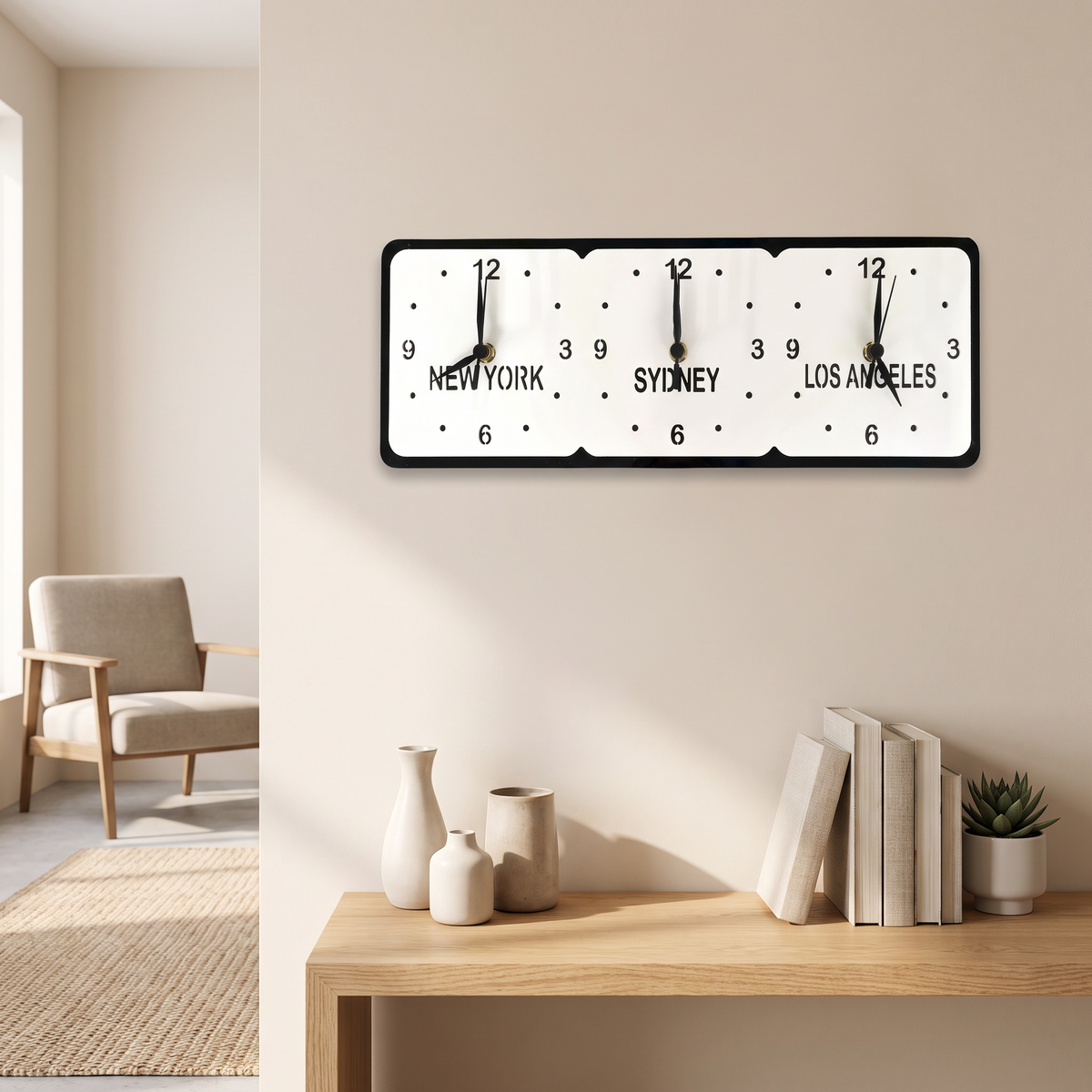 Custom 3-Time Zone Square Desk Clock with Engraved Name