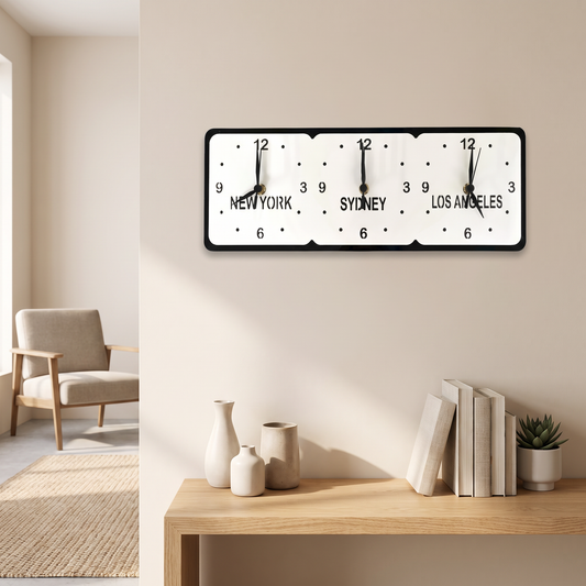 Custom 3-Time Zone Square Desk Clock with Engraved Name