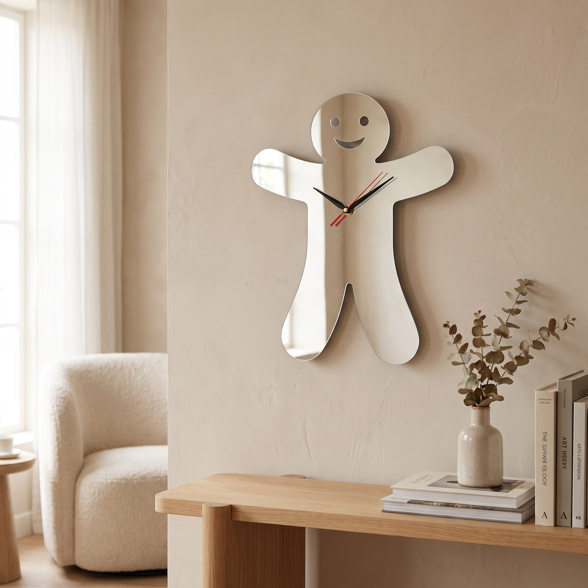 Gingerbread Man Wall Clock Decorative Kitchen Timepiece