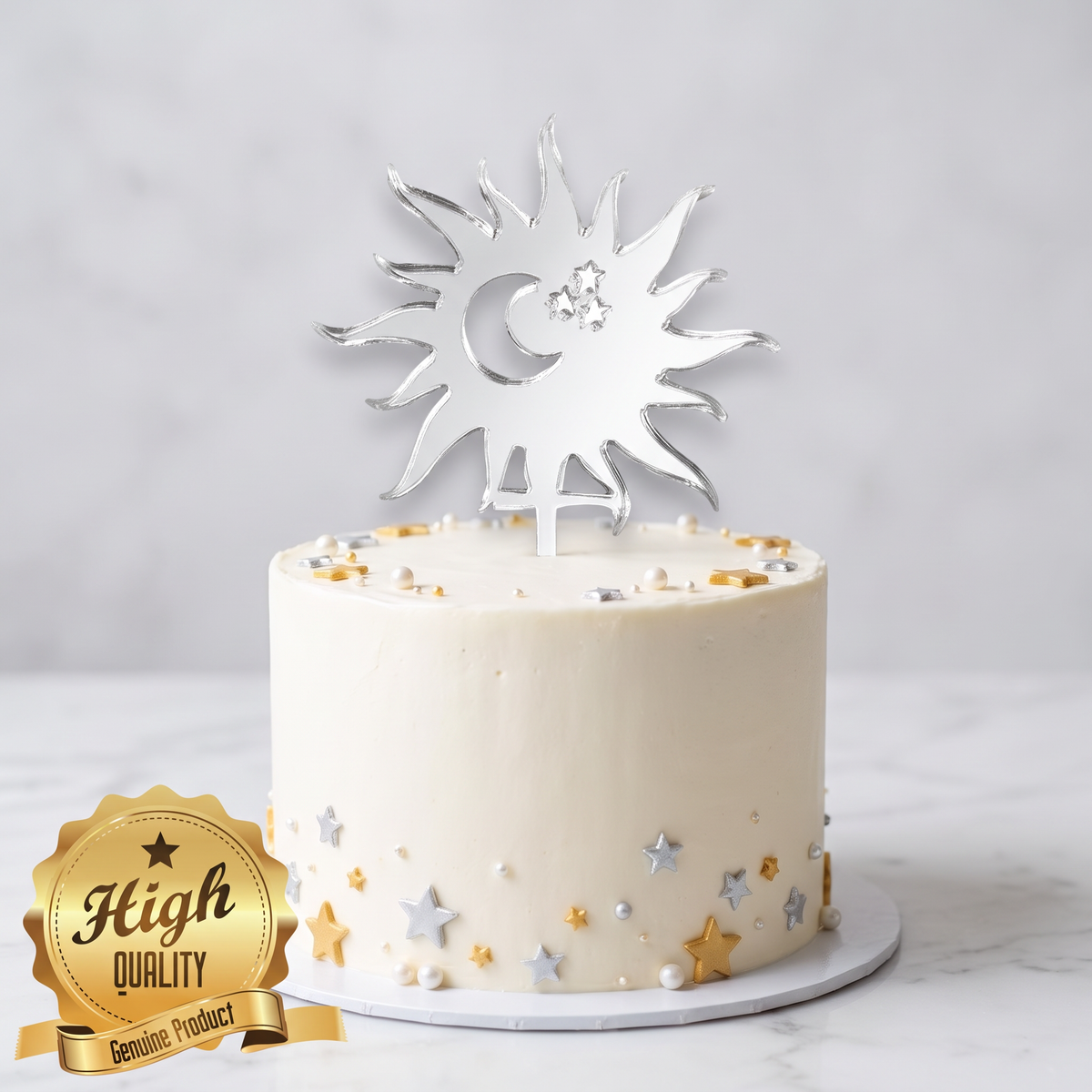 Custom Sun Moon Stars Cake Topper, Recycled Acrylic, Handmade