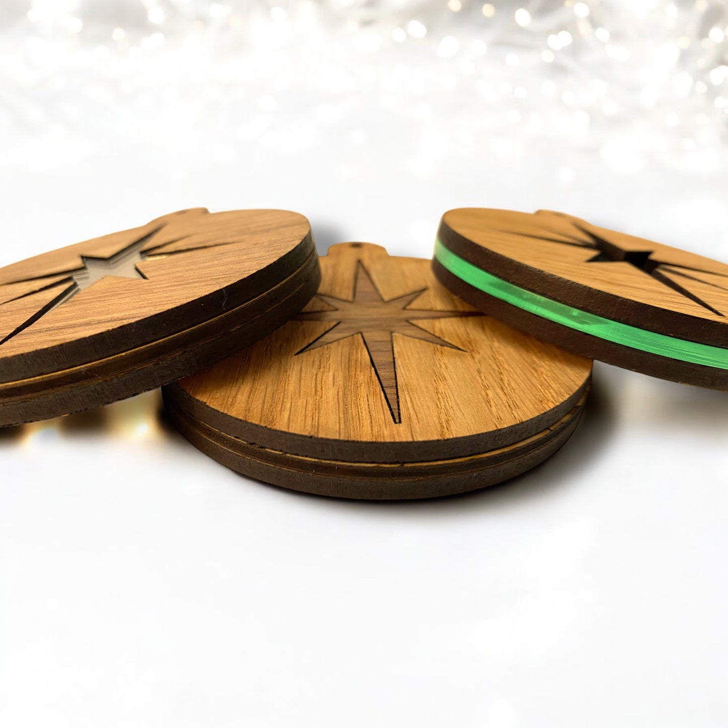 Inlayed Wooden & Mirror Christmas Tree Decorations