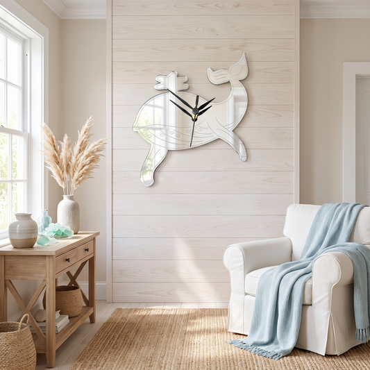 Whale Shaped Etched Wall Clock