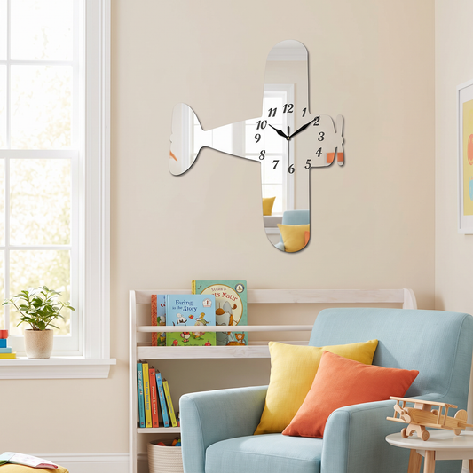 Biplane Shaped Wall Clock for Kids Room