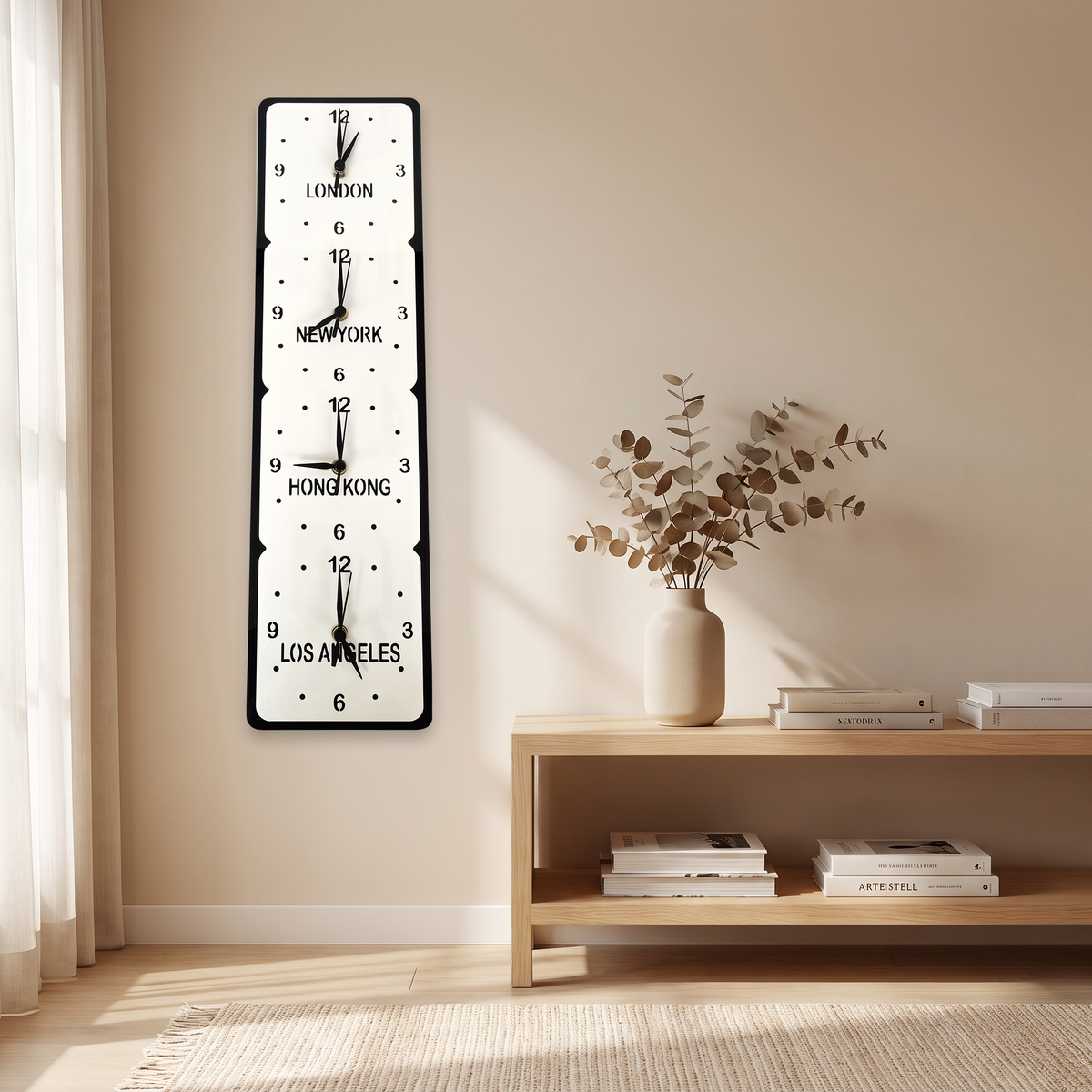 Customizable 4-Zone World Time Square Wall Clock, Multiple Colors
