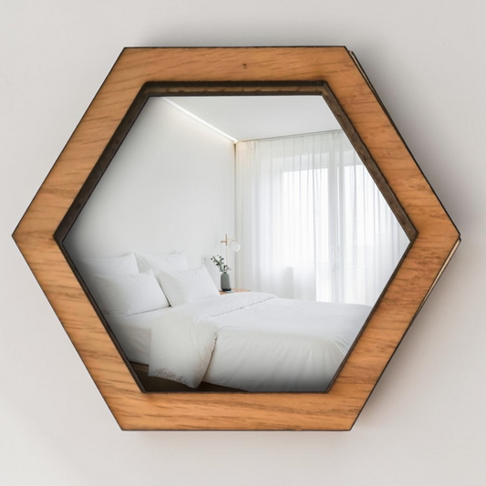 Wood Framed Hexagon Mirror