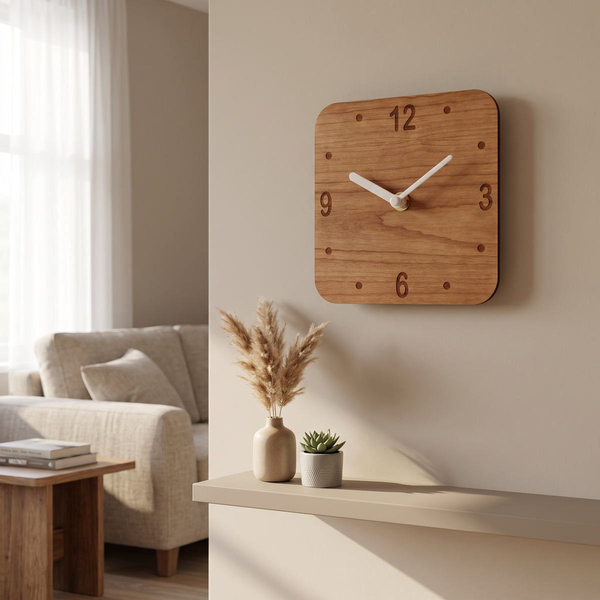 Modern Square Wooden Wall Clock for Home and Office Decor