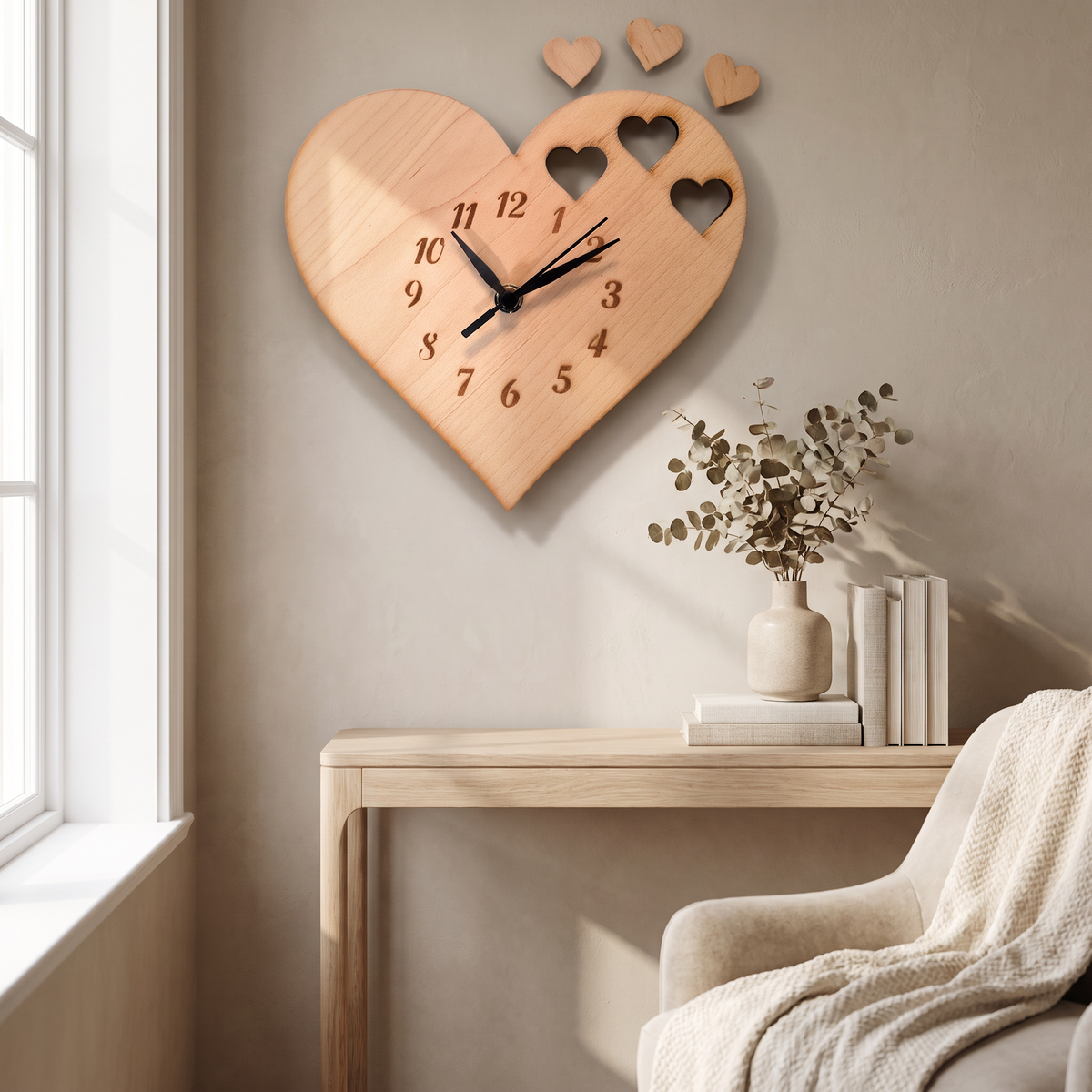 Heart-Shaped Wooden Wall Clock for Home Decor