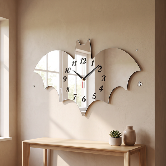 Bat-Shaped Wall Clock - Modern Gothic Home Decor