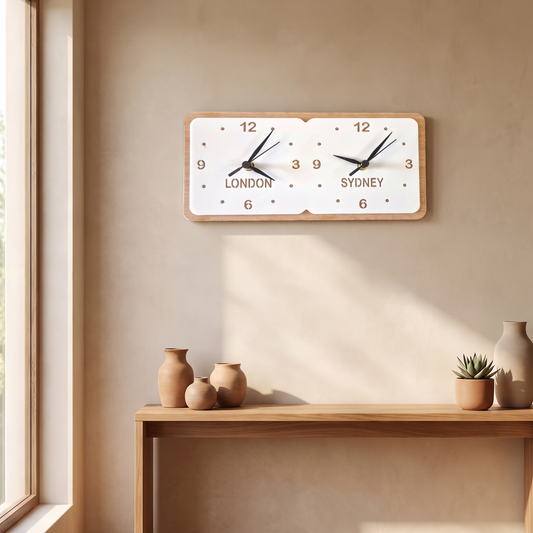 Customizable Acrylic World Time Zone Clock with Wood Frame