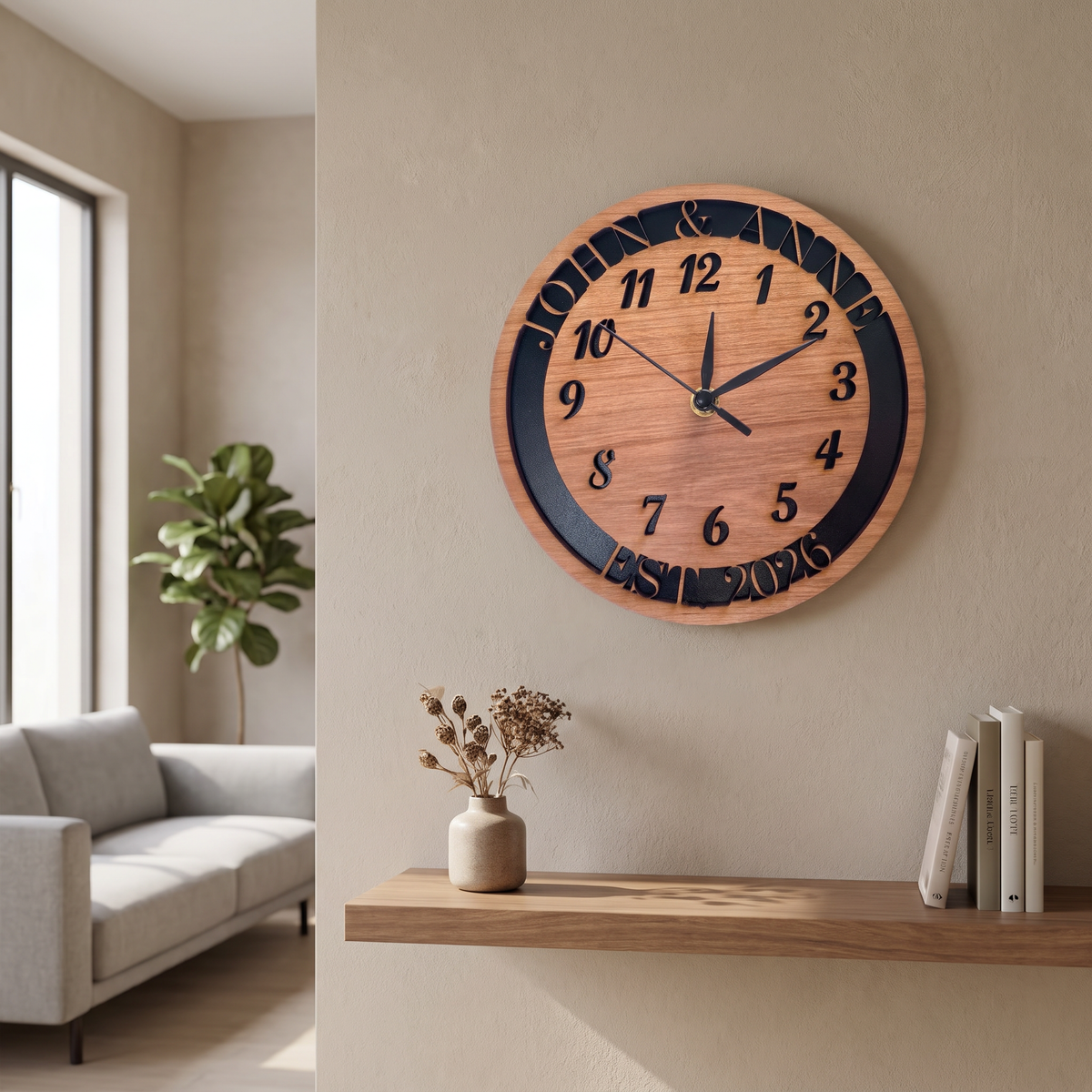 Custom Wooden Round Wall Clock Silent Sweep Personalized Gift