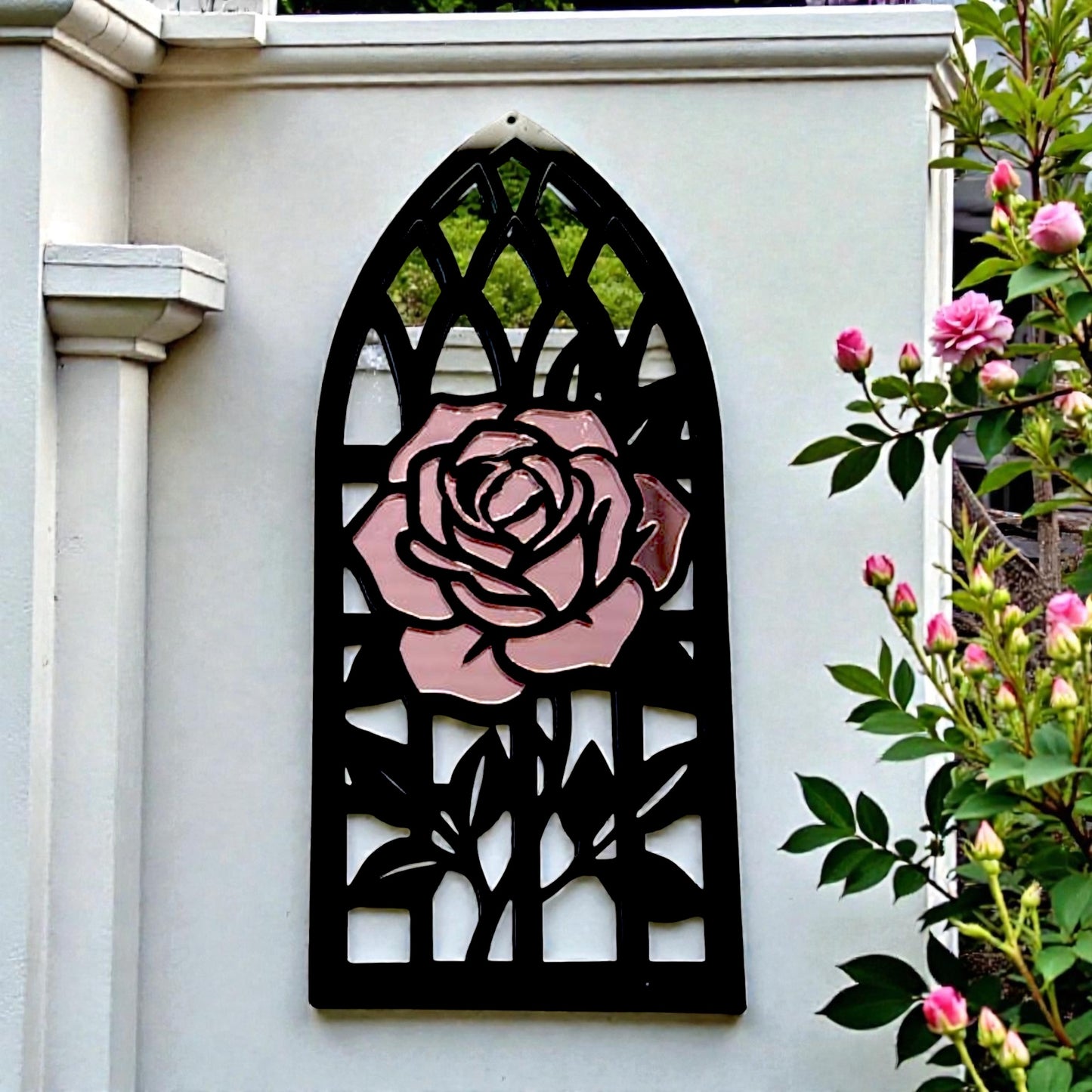 Rose Gothic Church Arch Framed Garden Mirror