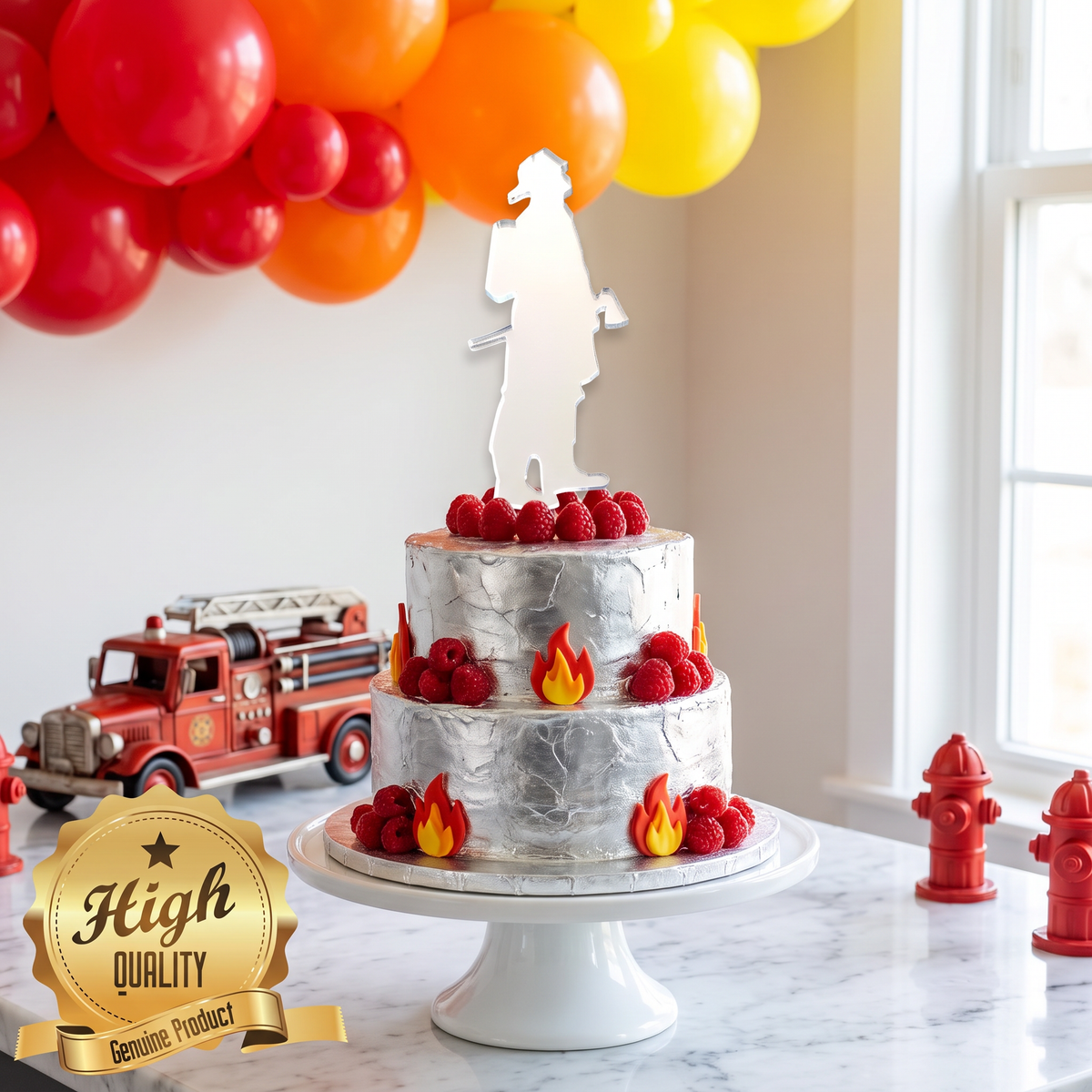 Firefighter Themed Cake Toppers for Fireman Birthday Party