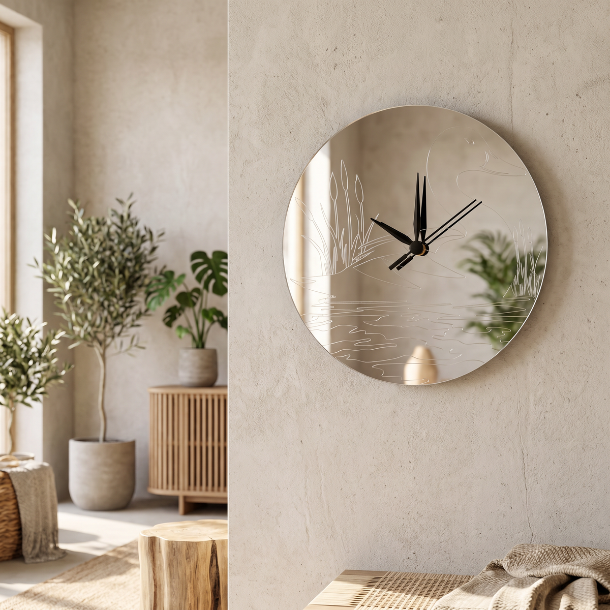 Duck in Reeds Etched Round Wall Clock