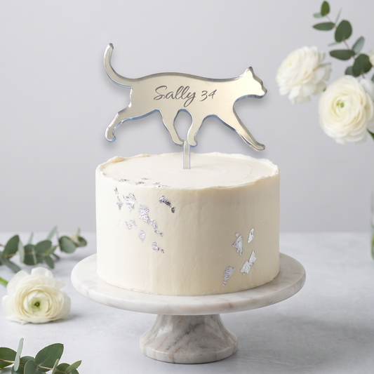Custom Walking Cat Cake Topper, Recycled Acrylic Engraved
