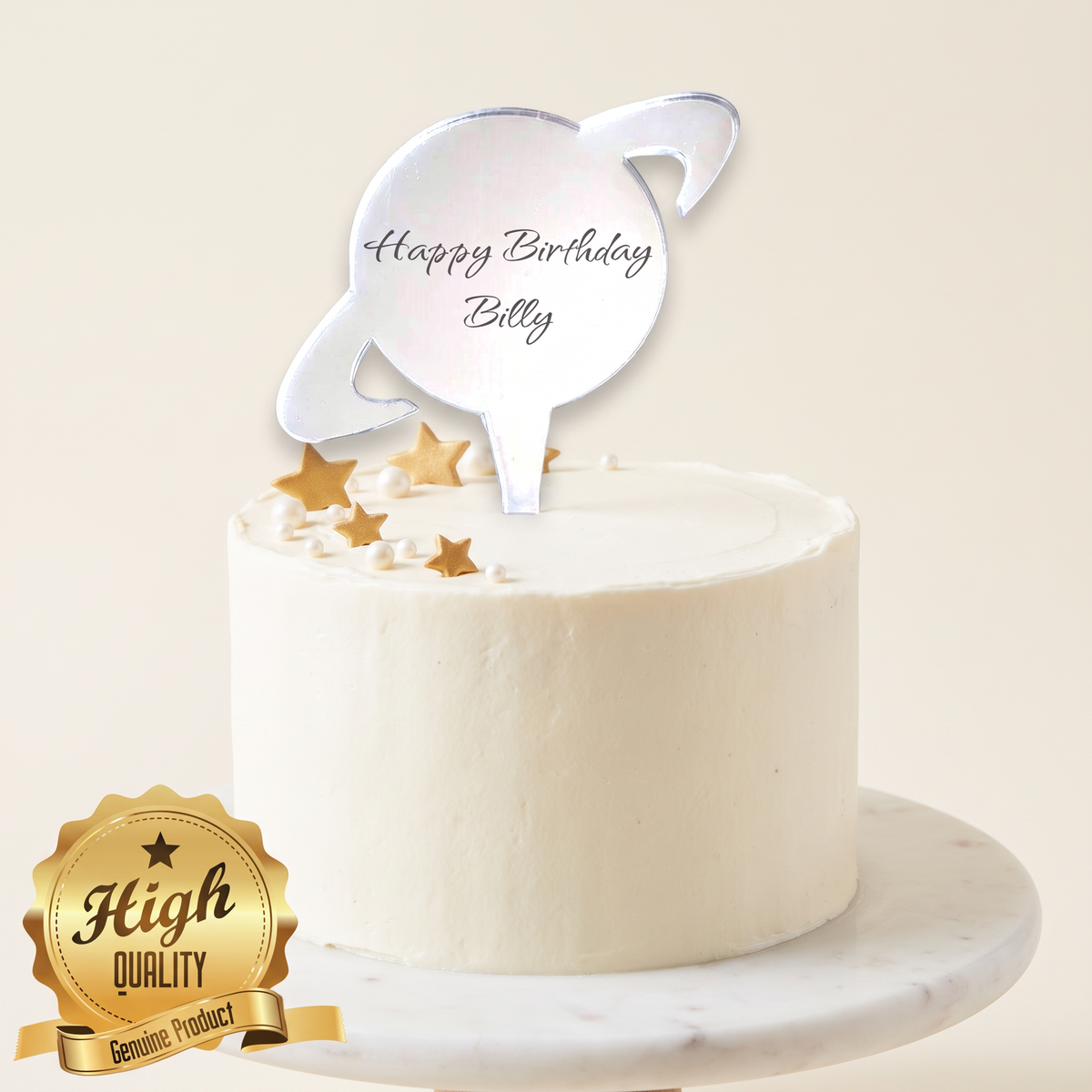 Saturn Planet Shaped Acrylic Cake Topper for Space Themed Parties