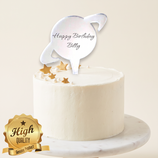 Saturn Planet Shaped Acrylic Cake Topper for Space Themed Parties