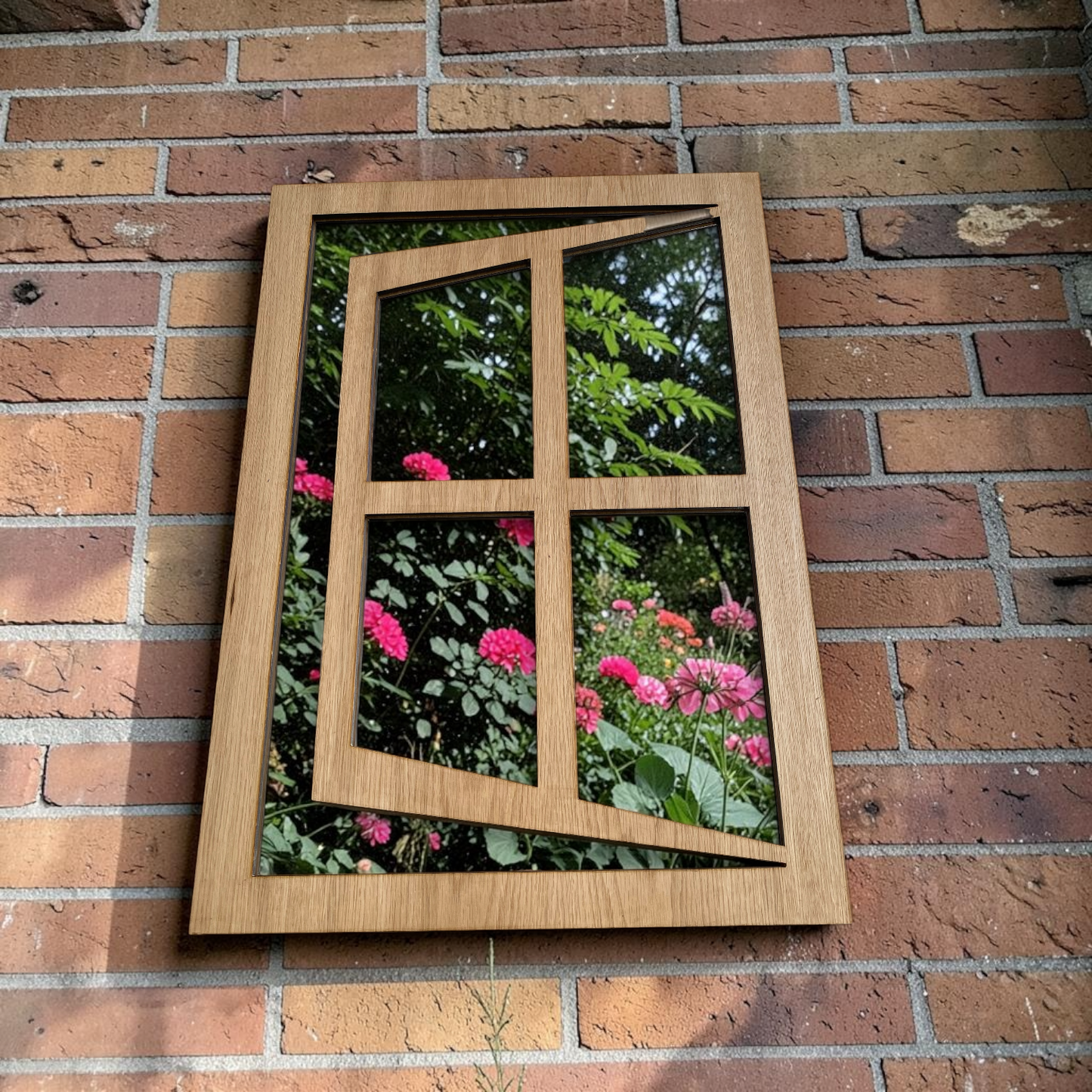 Window Ajar Wooden Garden Mirror