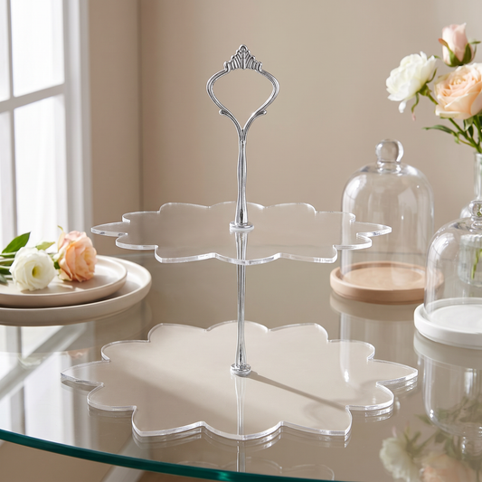 2-Tier Acrylic Flower Cake Stand for Weddings and Parties