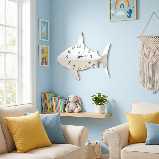 Shark Shaped Wall Clock for Kids Room