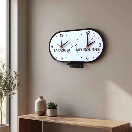 Custom Dual Time Zone Oval Desk Clock with Personalized Nameplate