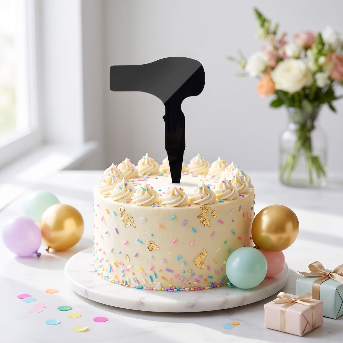 Hairdryer Shaped Acrylic Cake Topper for Hairdresser Birthday