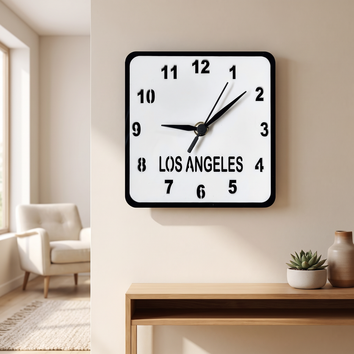 Custom Name Square Single Time Zone Desk Clock with Stand