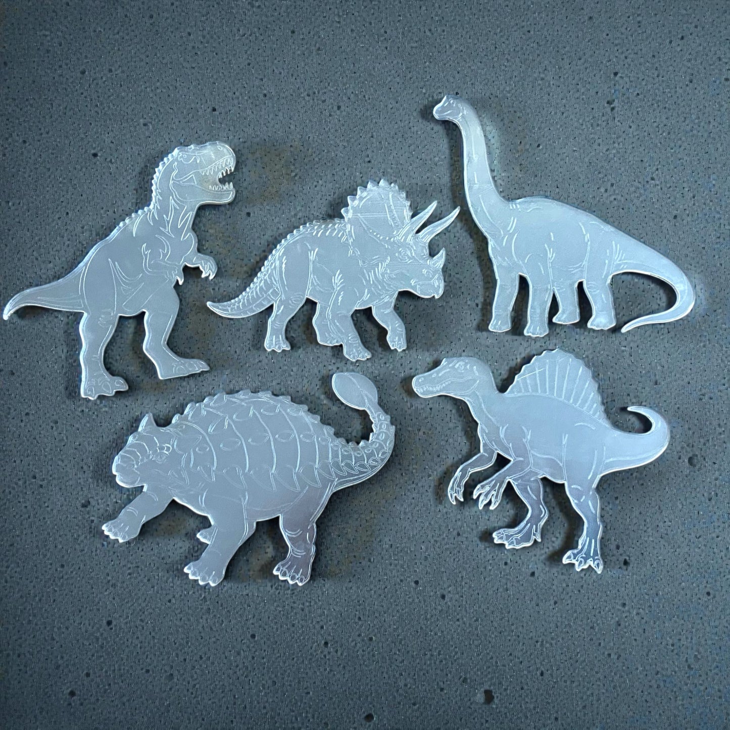 Dinosaur Acrylic Mirror Set, 5 Piece Collection with T-Rex, Triceratops, Brachiosaurus, Spinosaurus, Ankylosaurus