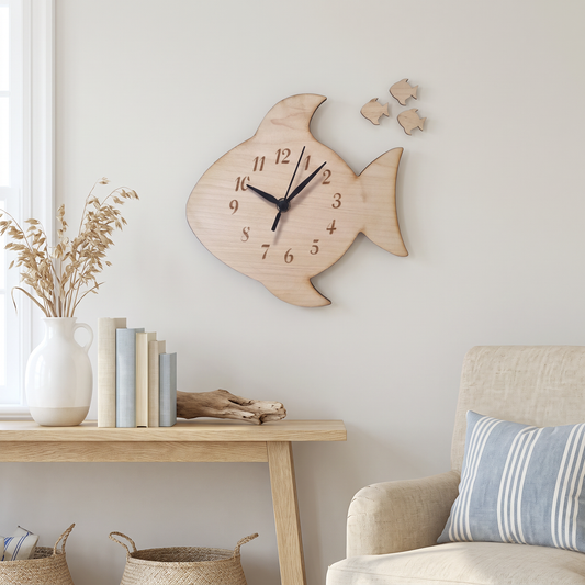 Wooden Fish Wall Clock for Home Decor