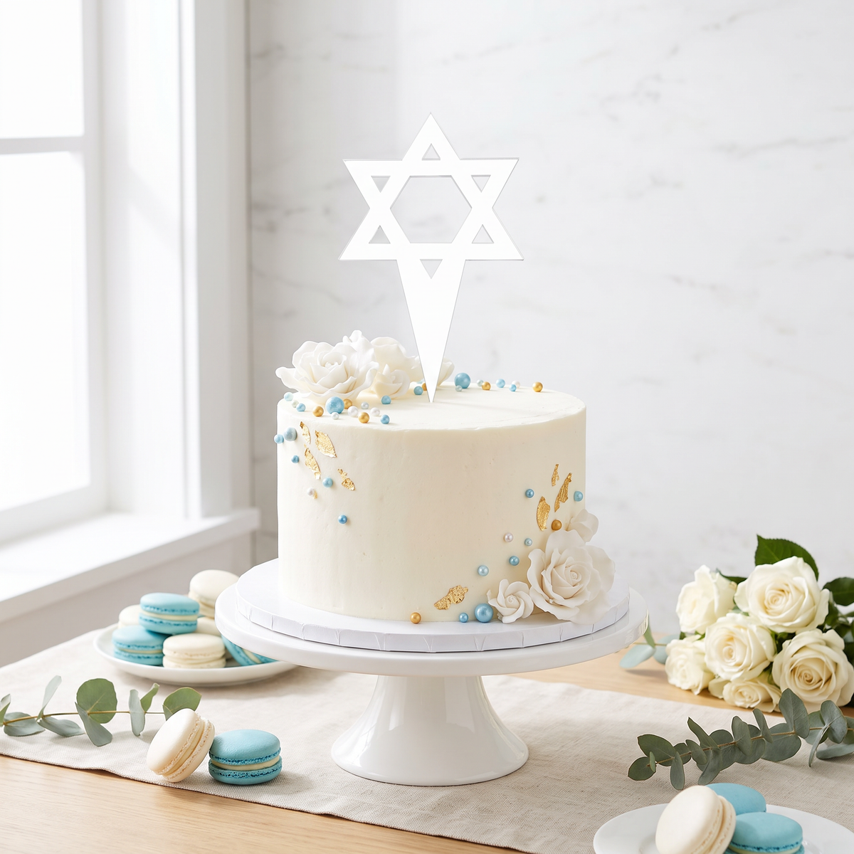 Custom Star of David Acrylic Cake Topper for Religious Celebrations