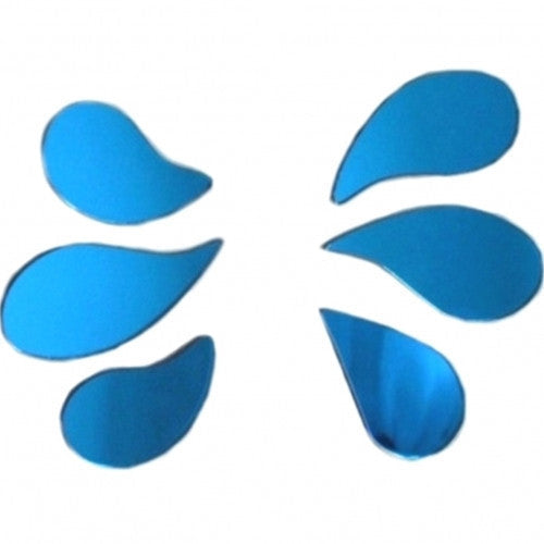 Set of six blue teardrop-shaped mirrors arranged in two groups.