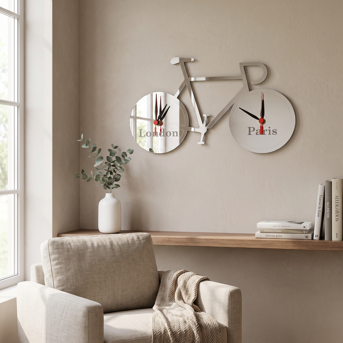 Custom Name Time Zone Racing Bike Wall Clock - Personalized Decor
