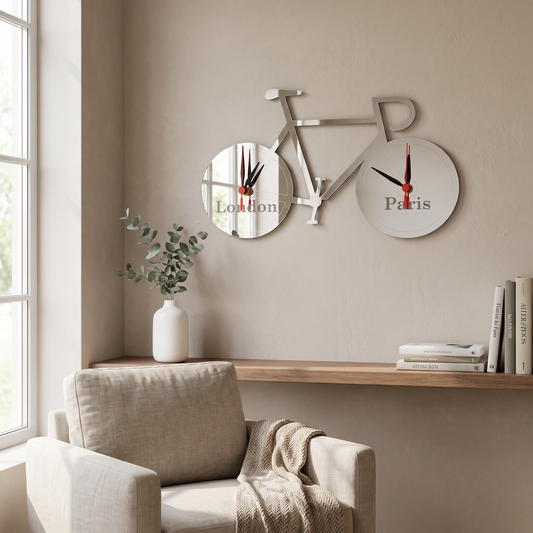 Custom Name Time Zone Racing Bike Wall Clock - Personalized Decor