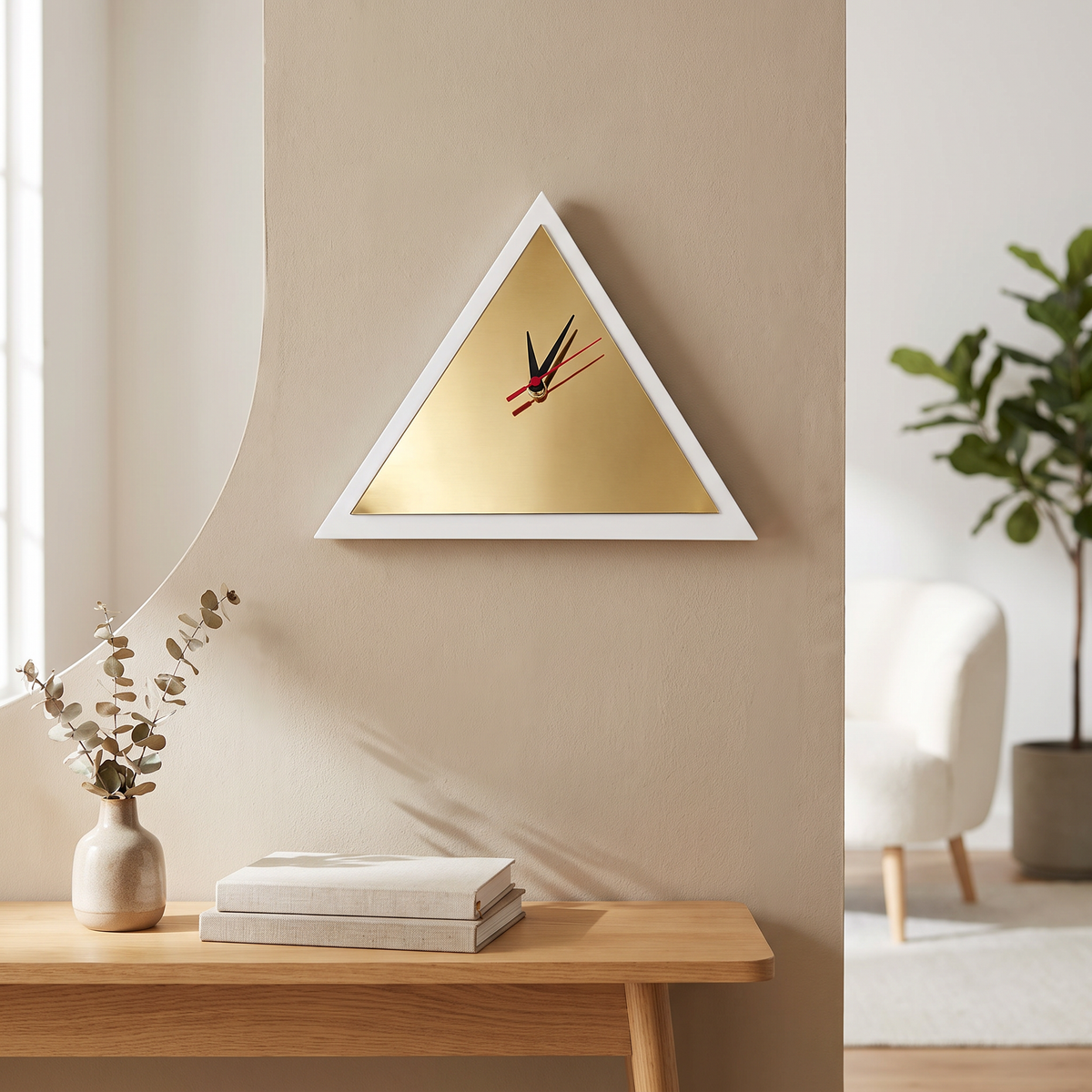 Custom Triangle Wall Clock, Two-Tone Personalized Modern Decor