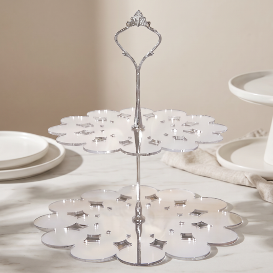 Two-Tier Lace Doily Cake Stand for Wedding Dessert Displays
