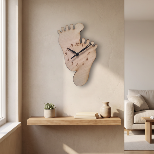Wooden Foot-Shaped Wall Clock for Home Decor