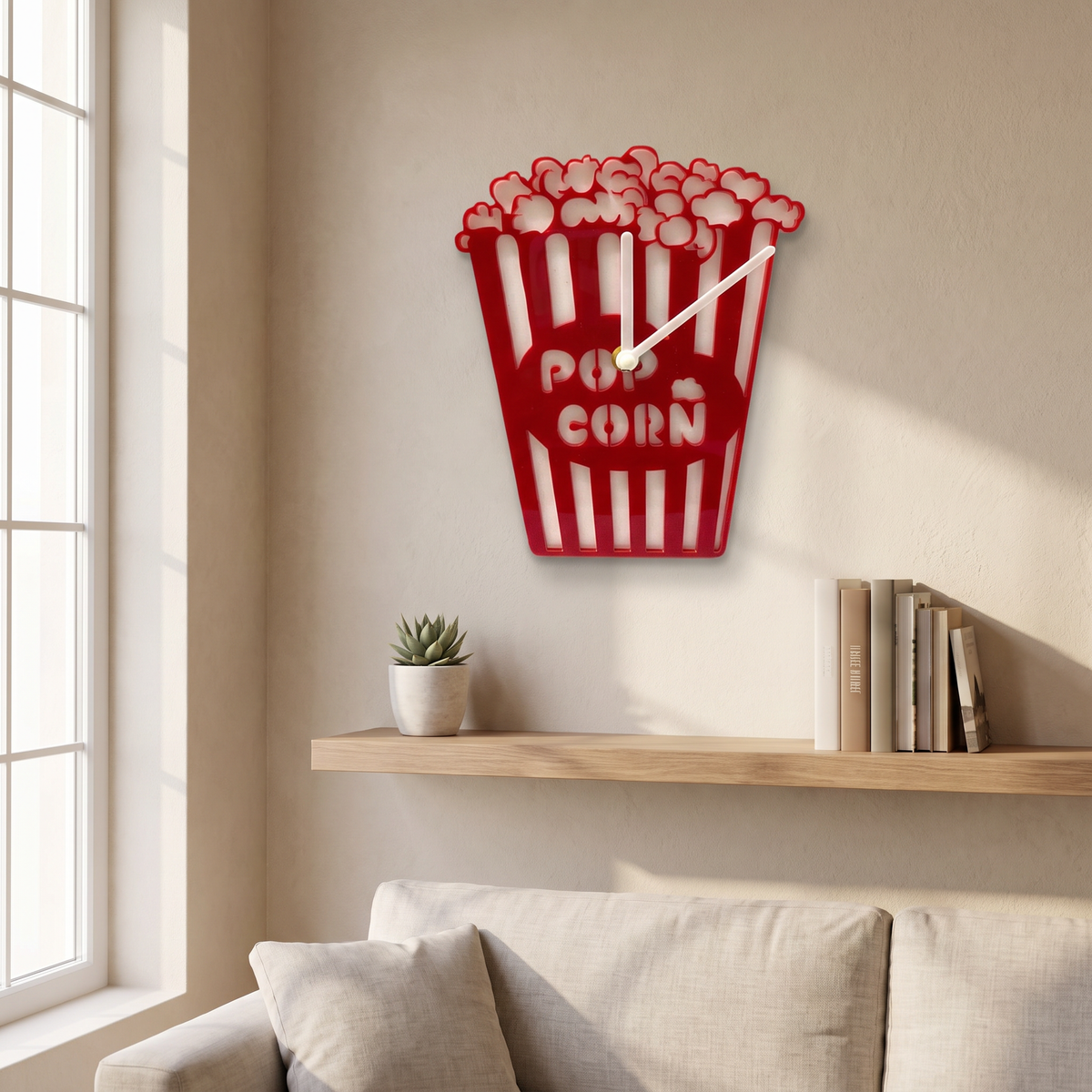 Custom Popcorn Box Shaped Wall Clock, Personalized Wood Design