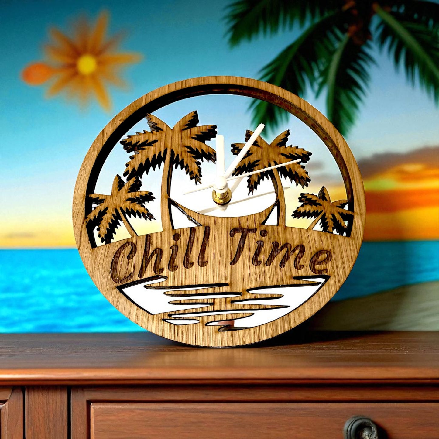 Tropical Beach Wood & Mirrored Clocks