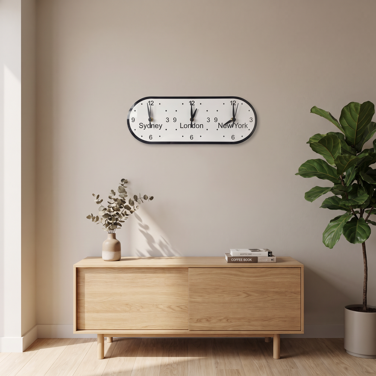Custom Triple Time Zone Oval Desk Clock with Personalized Name
